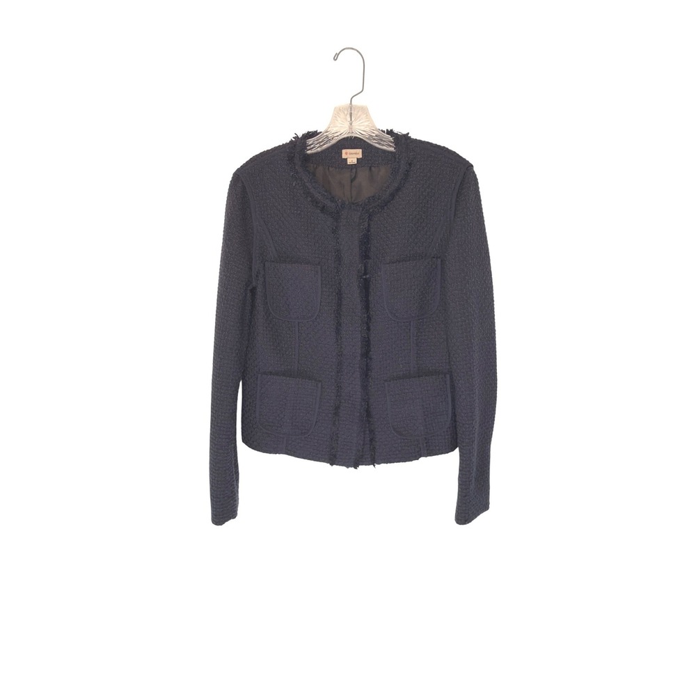 Cremieux Blazer Women's Navy Blue Tweed Twee Fringe Work Office‎ Career Size 6